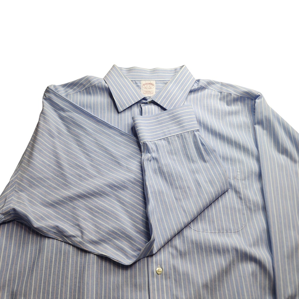 Brooks Brothers Traditional‎ Fit Non Iron Stripe Dress Shirt Mens 17 35